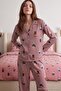 Çok Renkli %100 Pamuklu Ayıcık ve Çizgi Desenli Gömlek Yaka Örme Pijama Takımı THMAW26PT00171 - 2