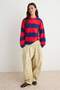 Lacivert Kırmızı Çizgili Oversize Bisiklet Yaka Örme Sweatshirt TWOAW27SW00238 - 2