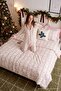 Ekru %100 Pamuklu Yılbaşı Temalı Biye ve Kurdele Detaylı Örme Pijama Takımı THMAW27PT00212 - 6