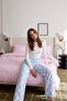 Mavi %100 Pamuklu Ekose Desenli Örme Pijama Altı THMAW27PJ00006 - 3