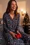 Navy Blue 100% Cotton Christmas Themed Ribbed Woven Pajama Set Thmaw27Pt00193 - 6