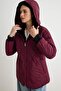 Burgundy Regular Fit Double-Sided Hooded Plush Quilted Inflatable Coat Twoaw24Mo00018 - 2