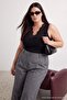 Black V Lace Collar Detailed Knitted Plus Size Blouse Tbbss26Af00241