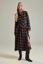 Brown Slit Detailed Plaid/Checkered Skater/Skirt Open-Waist Maxi Shirt Dress Twoaw27El00081 - 2