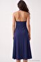 Navy Blue Halter Neck Lace Detailed Viscose Knitted Nightgown Thmaw27Gc00014 - 3