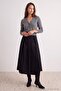Black Chinese Closure Detailed Pleated Midi Skirt Twoaw27Et00068
