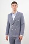 Men's Navy Blue Linen Trend Double Breasted Slim Fit Pointed Collar Suit