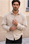 Corduroy Men's Velvet Shirt - Ecru - 4