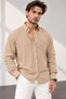 Men's Beige Oversize Textured Aerobin Linen Look Shirt
