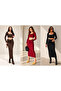Women's Coffee Color Front Gathered Detailed Lined Long Skirt Sleeve Pool Collar Crop Blouse Bottom Top Set - 2