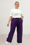 39000 Plus Size High Waist Elasticized Wide Leg Combed Pants - Purple