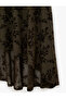 Floral Embroidered Asymmetrical Cut Long Tulle Skirt with Flounces - 7