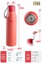 Fika Rento Leak-Proof Screw Cap Wide Mouth Easy-To-Transport Steel Thermos 600 ml - Pomegranate Flower - 3