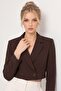 Bitter Brown Women's Regular Fit Double Breasted Woven Crop Blazer Jacket - Stylish & Sporty - 2
