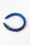 Women's Hand Embroidered Mixed Crystal Beaded Velvet Crown Thin Blue - 3