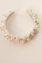 Pearl Embroidered Bridal Crown Velvet White Thin Crown - 3