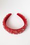 Hand Embroidered Mixed Crystal Beaded Thick Crown Red - 2