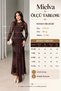Women's Brown Glittery Floral Embroidered Transparent Detailed Belted Front Maxi Long Sleeve Tulle Dress - 2