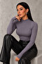 Women's Gray Finger Detailed Bodysuit - 3