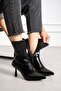 Marya Women's Black Stretch Wrinkled Patent Leather Pointed Toe Warm Lined Zippered 7 cm Thin Heeled Boots - 3