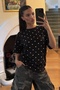 Women's Oversize T-Shirt Polka Muse Polka Dot Black – Crew Neck, Comfortable Fit, 100% Cotton - 4