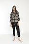Women's Cotton Plaid Lumberjack Shirt and Knitted Trousers Bottom - Top Set / Black - Khaki 22026