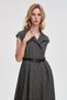 Black Patterned Midi Belted Dress - 6