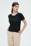 Women's Short Sleeve Solid Top with Round Neck - 5