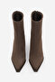 Women's Heeled Boots Pointed Toe Cowboy Back Zipper Bitter Brown Thick Heel Kikas Brown Suede - 7