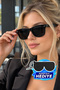 Women's Black Glass Sunglasses with Black Edge and Silver Detail