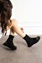 Women's Black Stretch Diver Maxi Model Patent Leather Detailed Thick Poly Sole Boots - 3