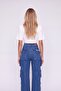 High Waist Wide Leg Cargo Jean Trousers Blue - 2
