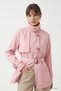 Belted Stand Collar Lined Pink Short Trench Coat - 2