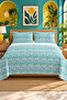 Turquoise Geometric Patterned Bedspread 200X220 Double Pique Set - 7