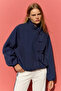 Nolva Comfortable Fit Ornate Buttoned (Chinese Buttoned) Nylon Women's Jacket & Women's Coat & Trench Coat - Navy Blue - 3