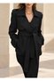 Black Color Women's Belted Short Trench Coat - 2