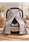 Gray Color Pique Fabric Ruffle Detailed 2-Piece Baby Stroller Cover & Stroller Cushion Suitable for Winter - 2
