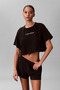 Women's Black T-Shirt with Brand Logo, Suitable for Daily Use