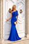 Cobalt Blue Glitter Fabric Single Sleeve Stone Embroidered Fish Model Evening Dress 583408 - 2