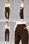 Women's Brown High Waist Double Button Carrot Cut Stretchy Crepe Fabric Pants - 6