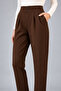 Women's Brown High Waist Double Button Carrot Cut Stretchy Crepe Fabric Pants - 3
