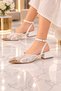 Laura Women's White Lace Detailed Metal Pointed Toe Ankle Buckle 2.5cm Heeled Evening Dress Shoes - 2