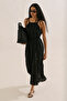Linen Wide Pleated Dress Black