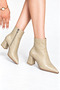 Women's Beige Crocodile Patterned Pointed Toe Zippered Heeled Boots
