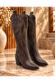 Women's Bitter Dark Brown Matte Leather Embroidered Cowboy Boots