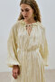 RUCHED COLLAR LINEN WIDE DRESS YELLOW - 6