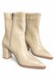Women's Beige Crocodile Patterned Pointed Toe Zippered Heeled Boots - 3
