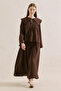 Muslin Embroidered Wide-Collar Blouse in Dusty Brown