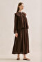 Muslin Embroidered Wide-Collar Blouse in Dusty Brown - 4