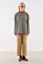 Striped Colorful Collar Long Sleeve T-Shirt Black - 6